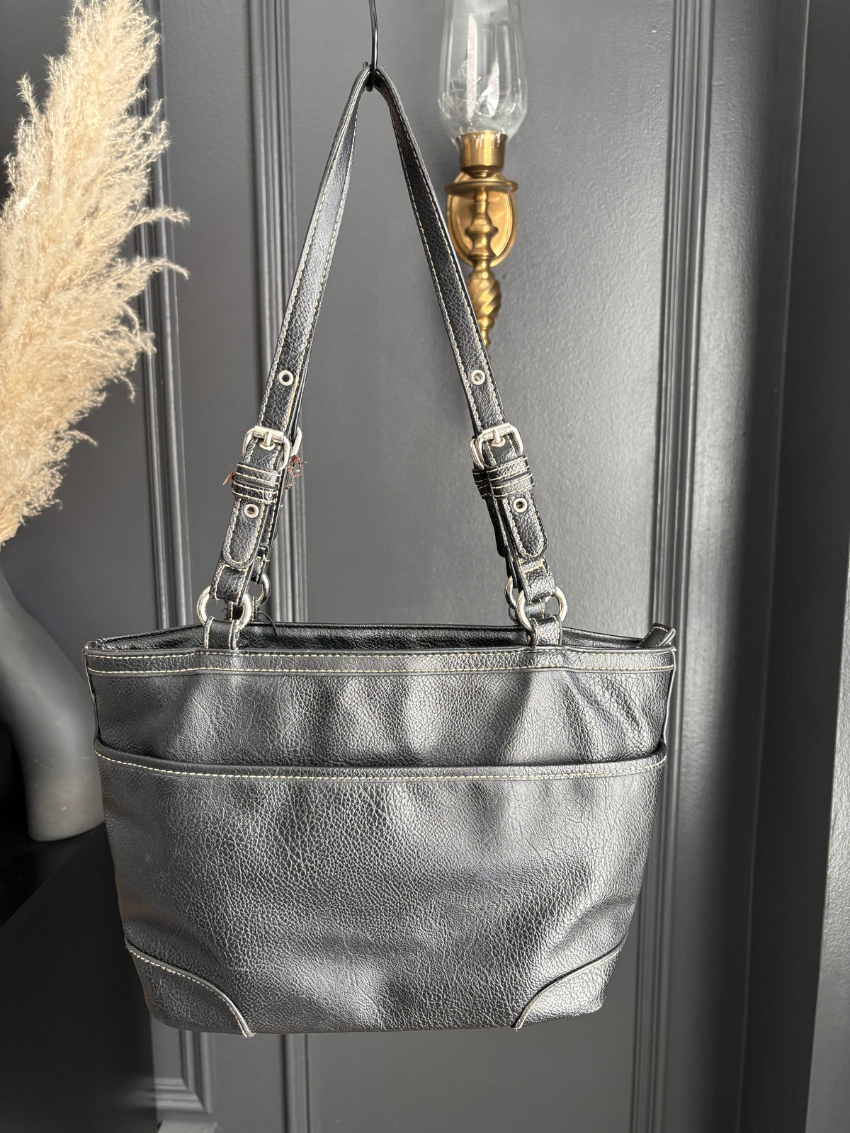 Black Faux Leather Buckle Strap Purse