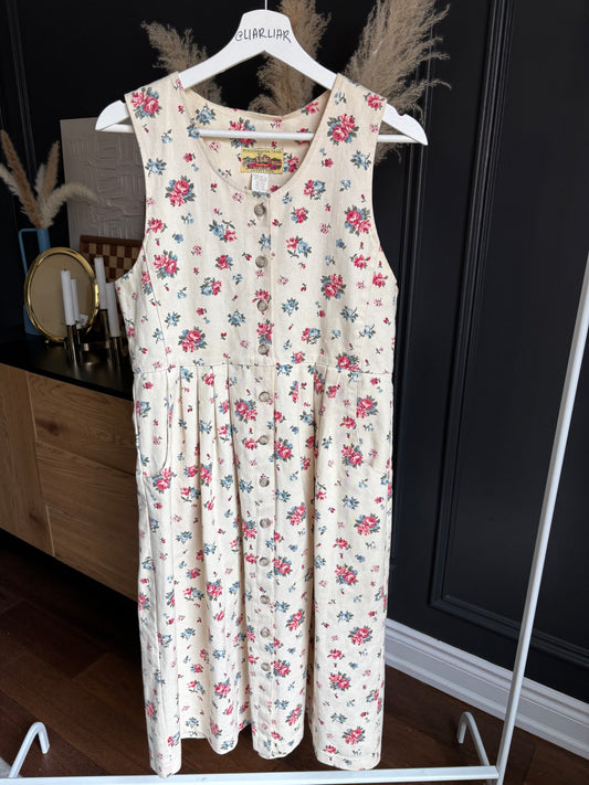 Vintage Cream Denim Floral Print Button Down Dress Size 6
