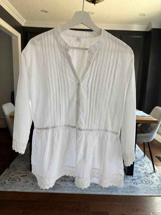 White Cotton Button Down Peplum Blouse Free Size