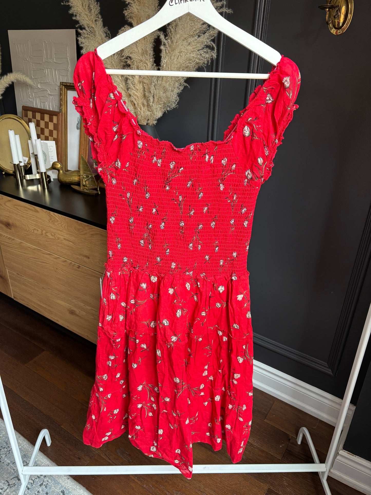 Red Floral Cotton Dress Size XL