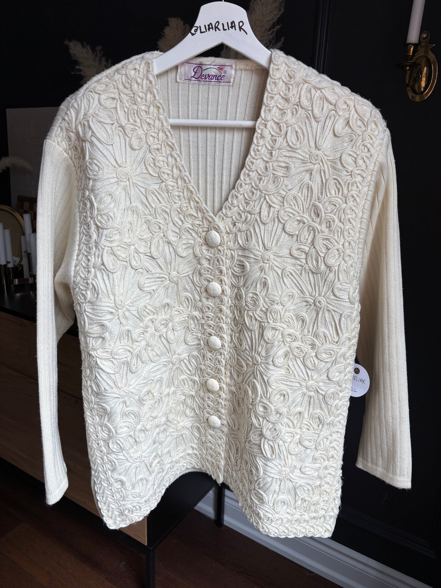 Vintage Cream Knit Flower Cardigan Size L
