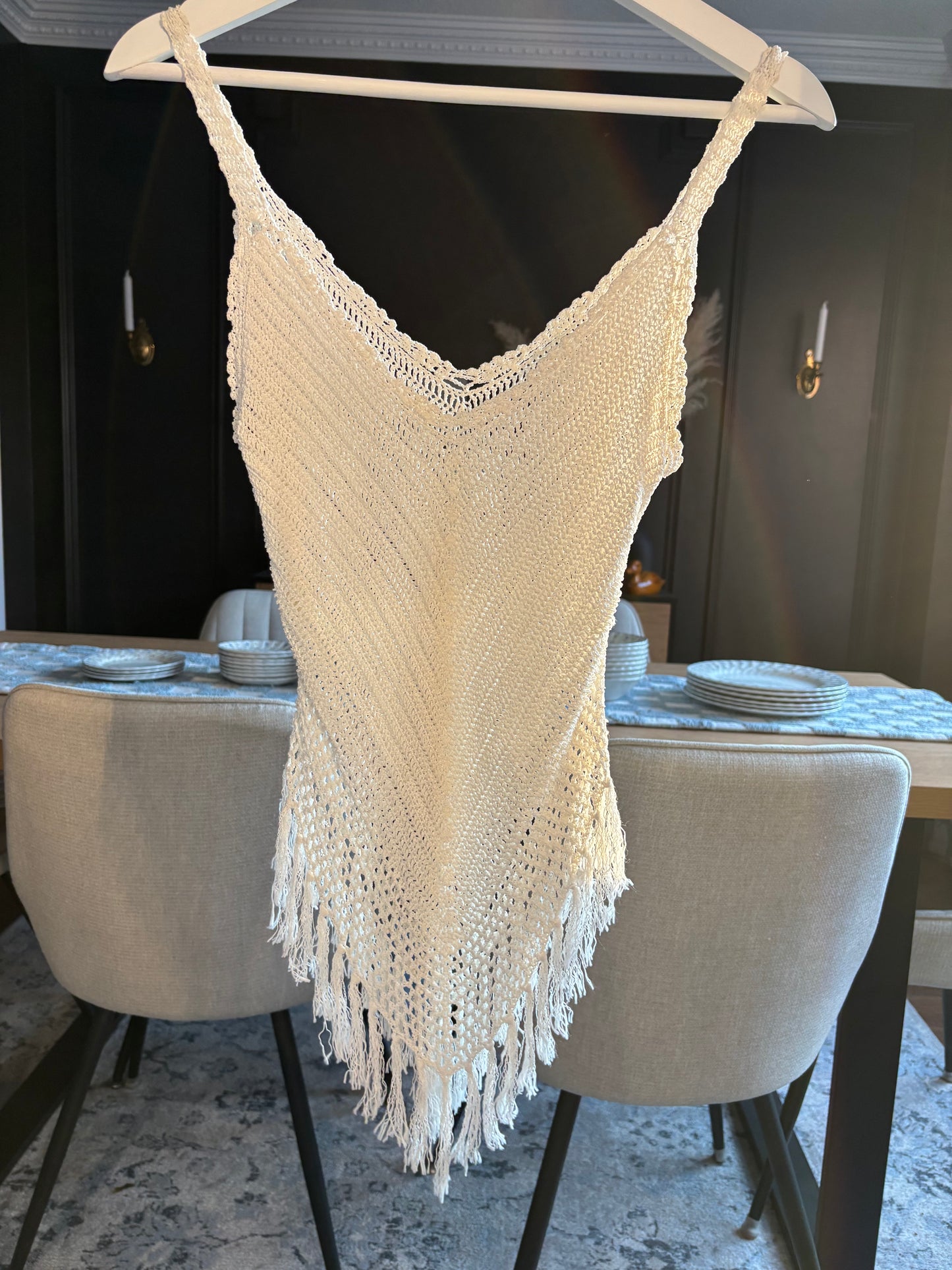 Cream Macrame Knit Top Size S
