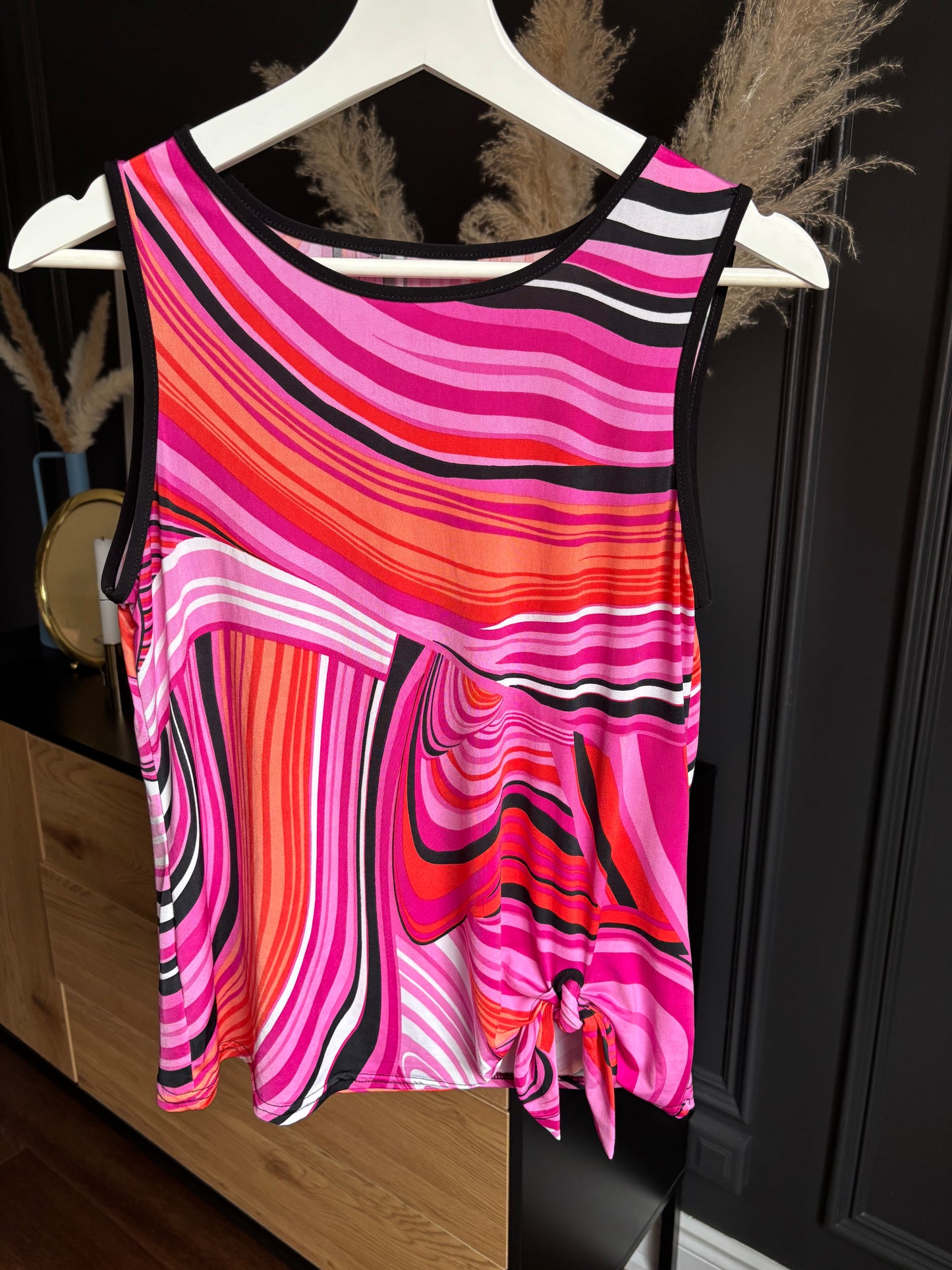 Colourful Sleeveless Top With Tie Detail Size M