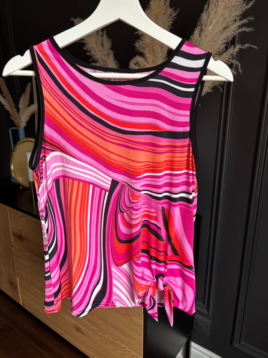 Colourful Sleeveless Top With Tie Detail Size M