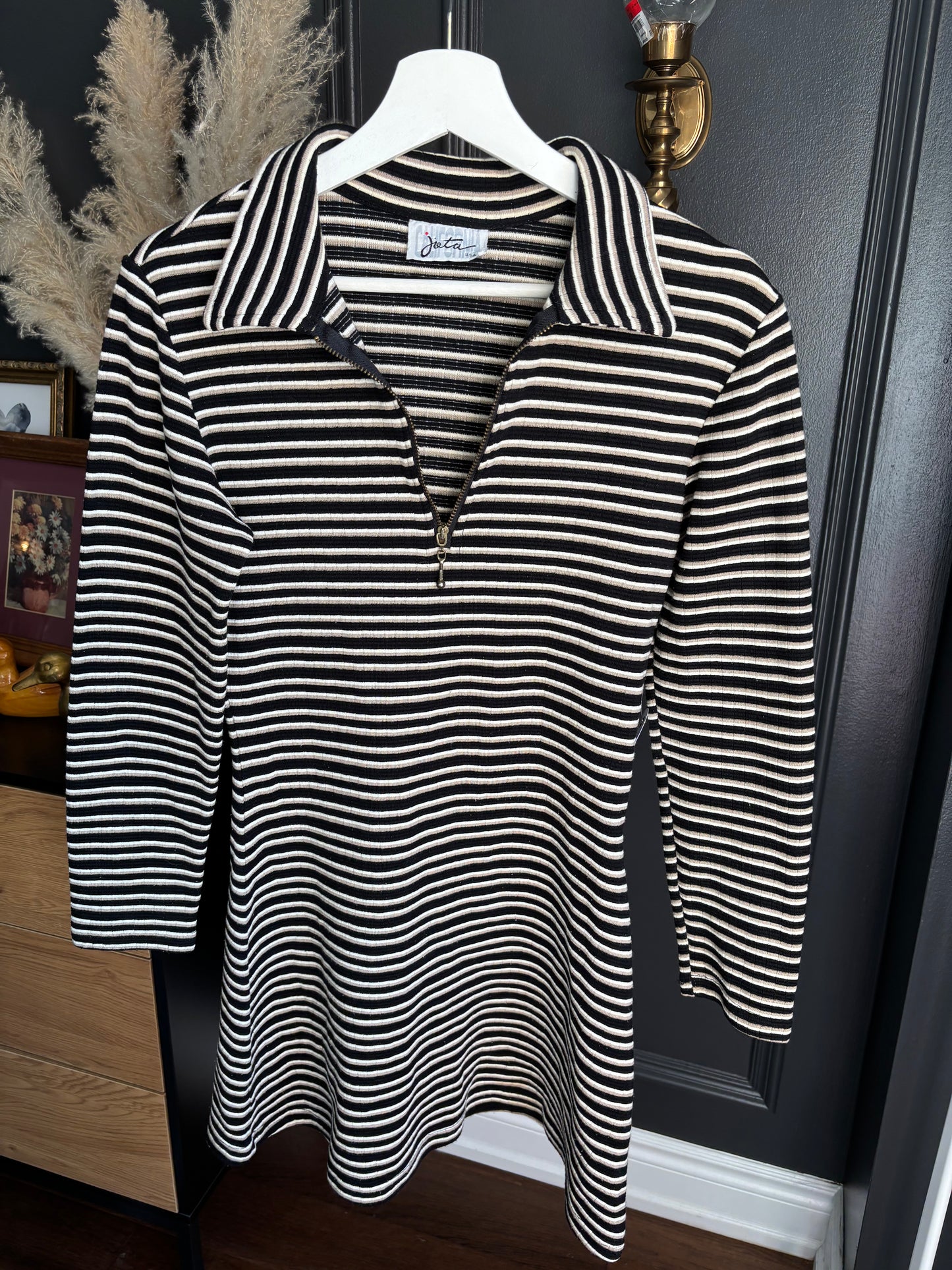 Vintage Long Sleeved Fit & Flare Striped Dress Size M