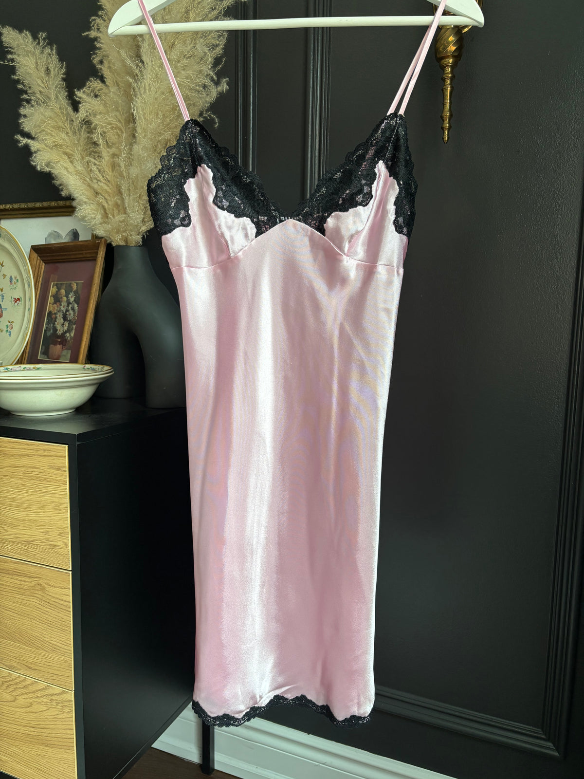 Pink & Black Satin Slip Size S