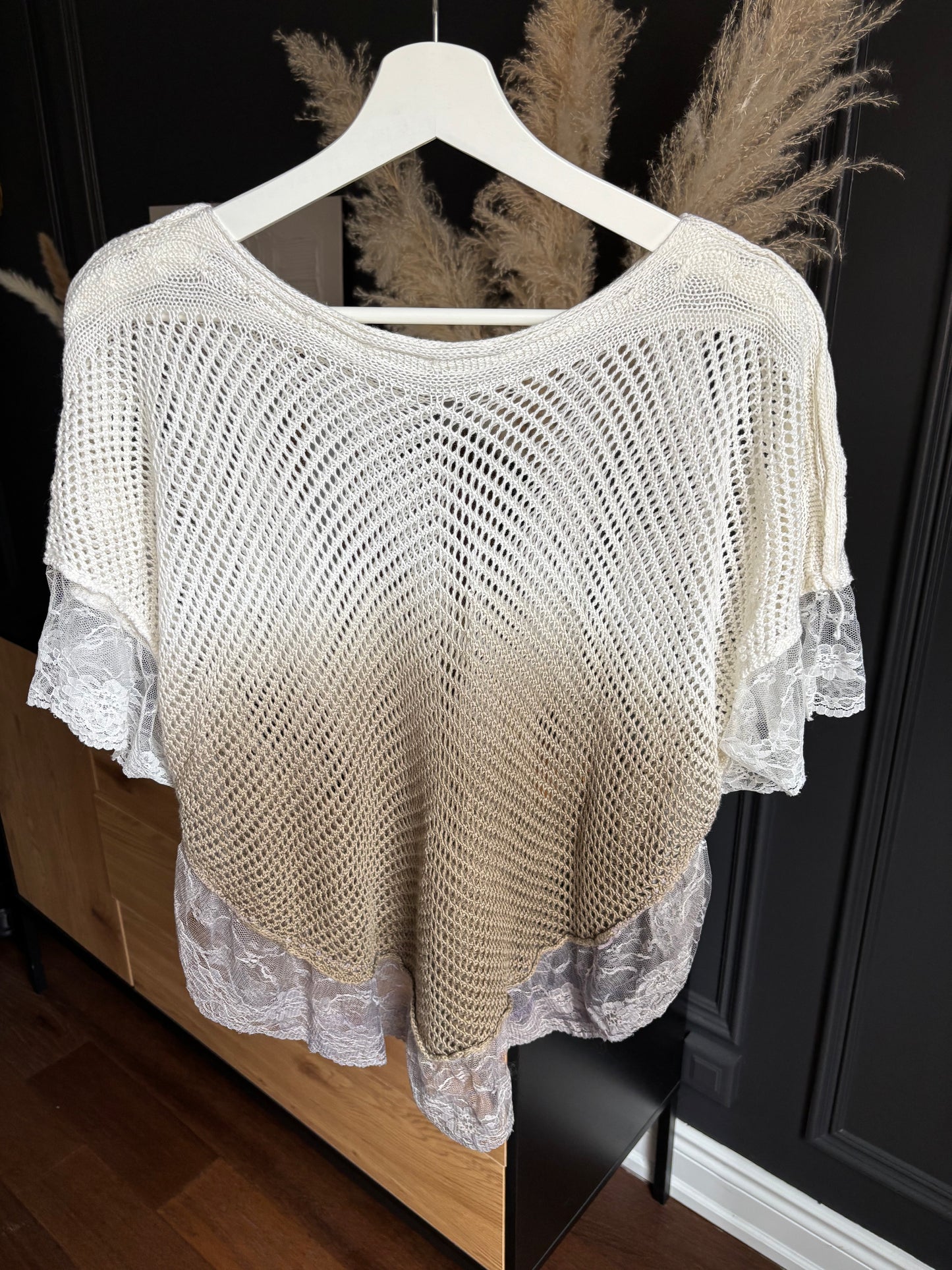 Lace Trimmed Knit Cape Top Size OS