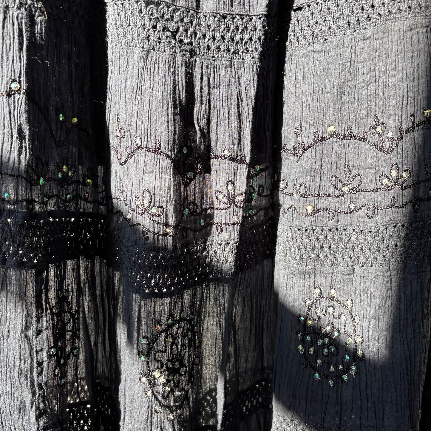 Black Vintage Boho Sequin Maxi Skirt
