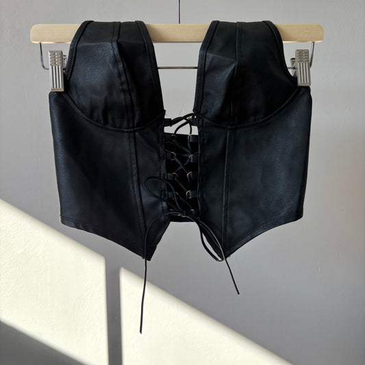 Faux Leather Halter Crop Corset