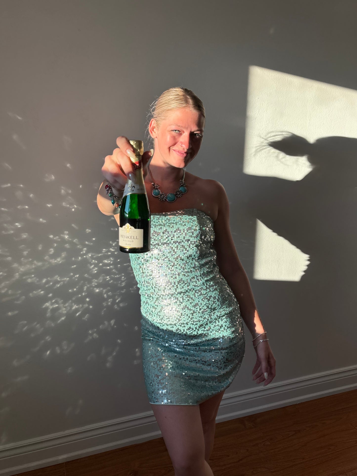 Fitted Turquoise Sequin Dress