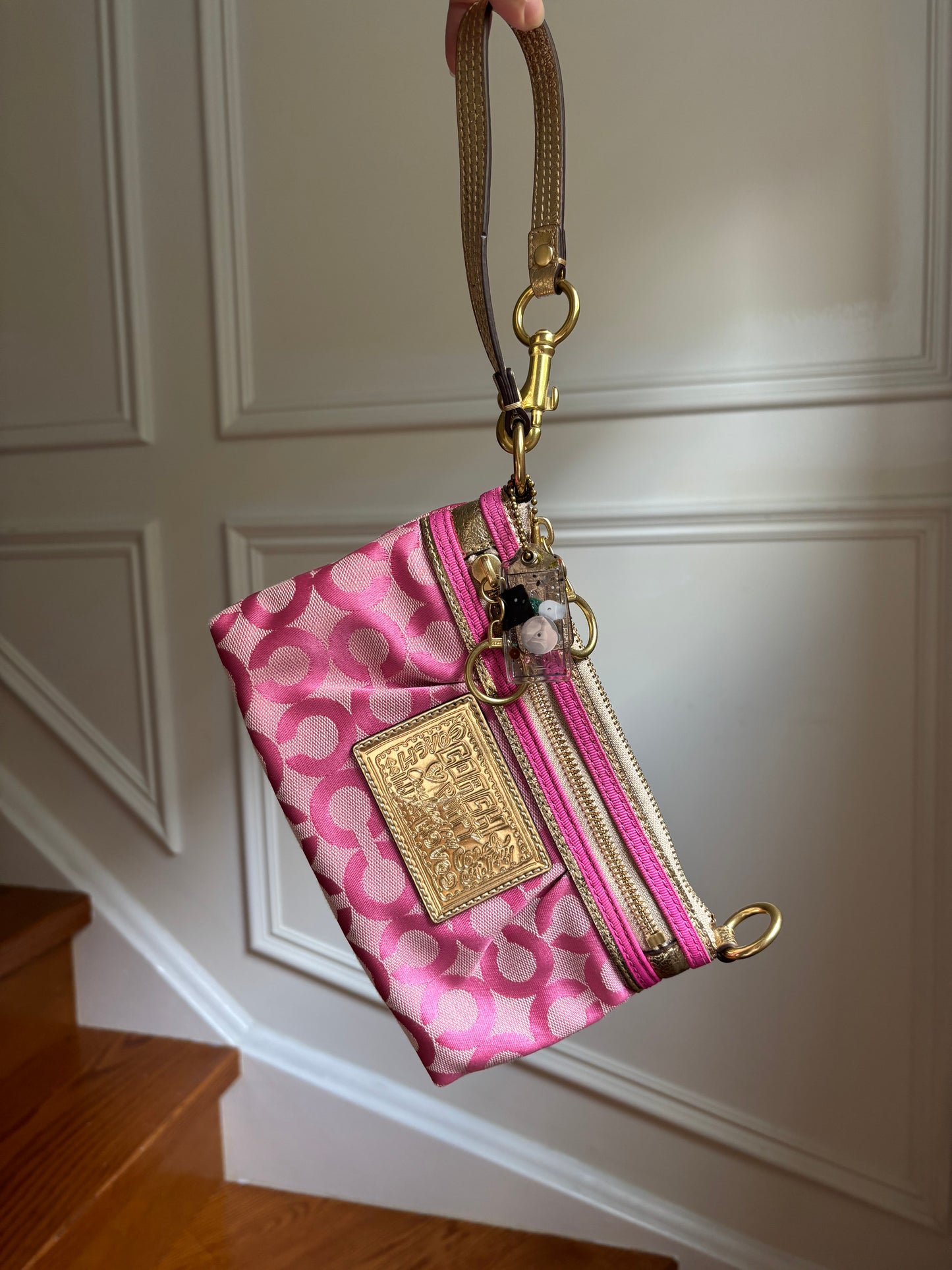 Pink & Gold Coach Wristlet