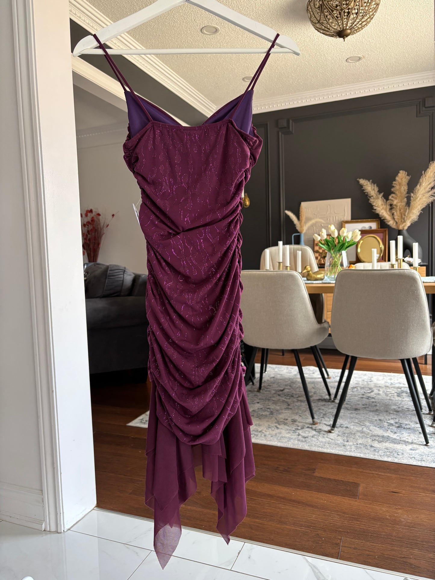 Vintage Purple Sparkly Rouched Dress Size S