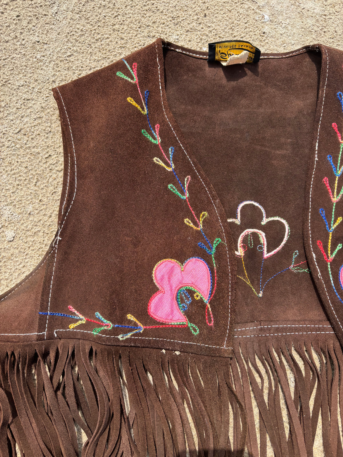 Vintage Suede Embroidered Fringe Vest Size M