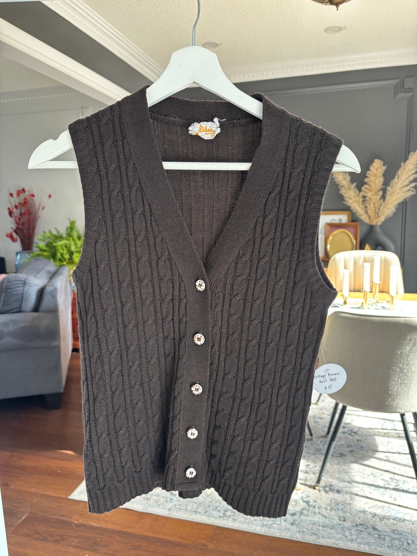 Vintage Brown Knit Vest Size S