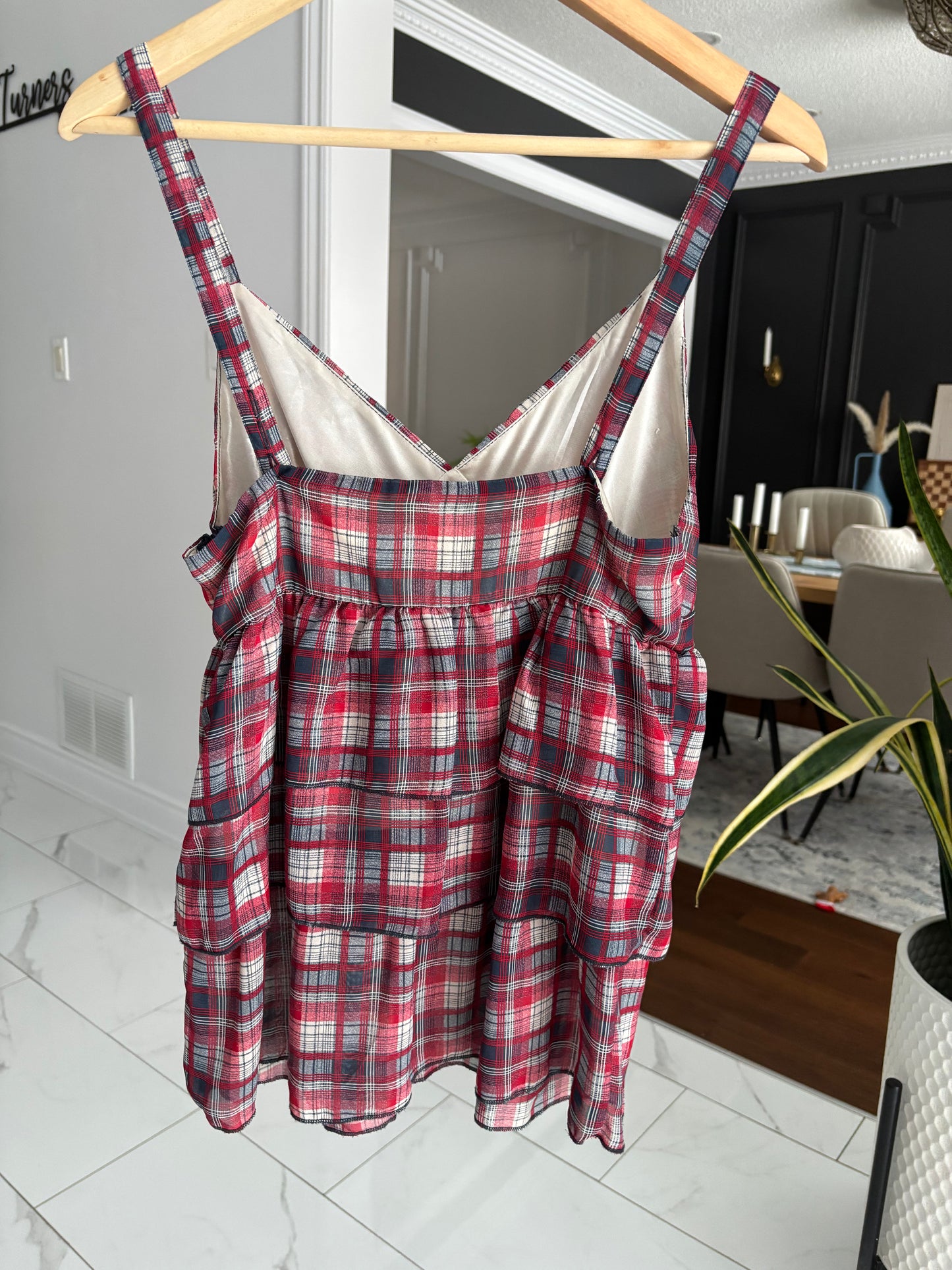 Plaid Tiered Cami Tank Size M