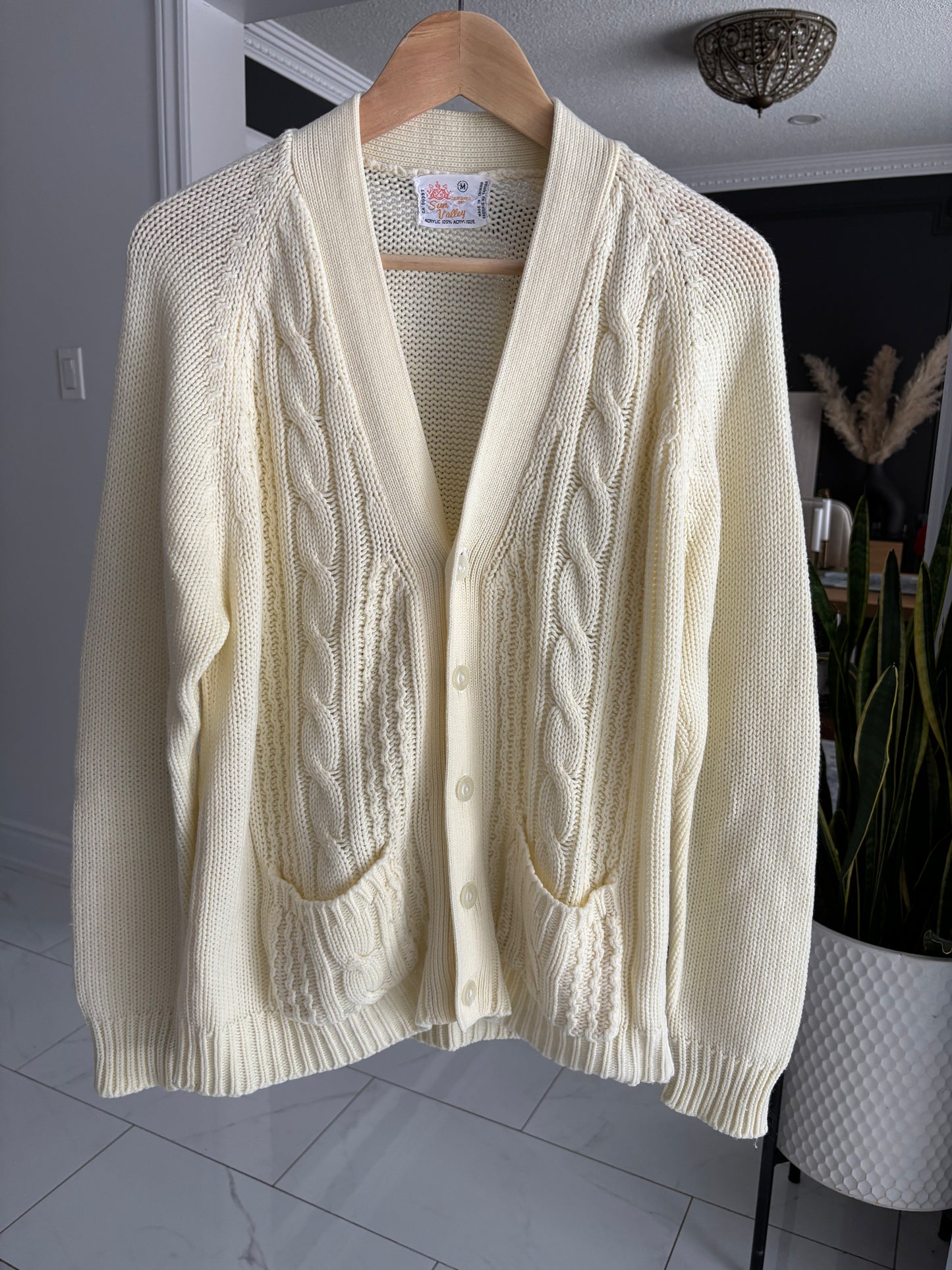 Vintage Cream Cable Knit Cardigan Size M