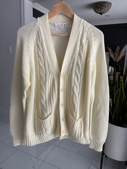 Vintage Cream Cable Knit Cardigan Size M