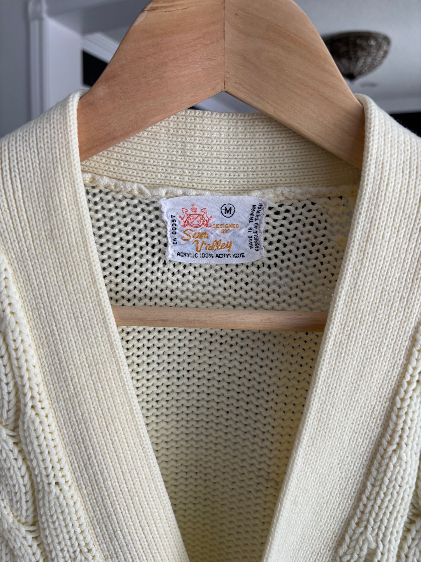 Vintage Cream Cable Knit Cardigan Size M