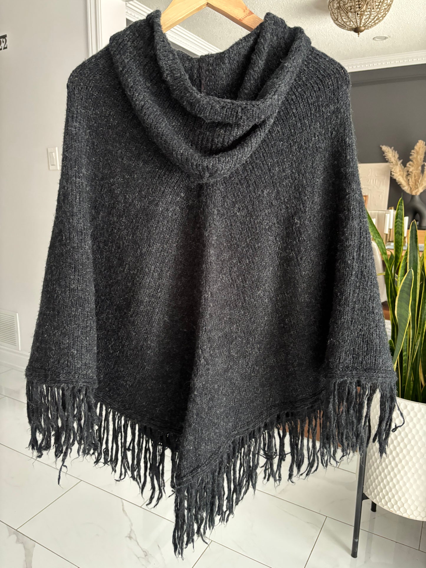 Hooded Knit Poncho Size OS
