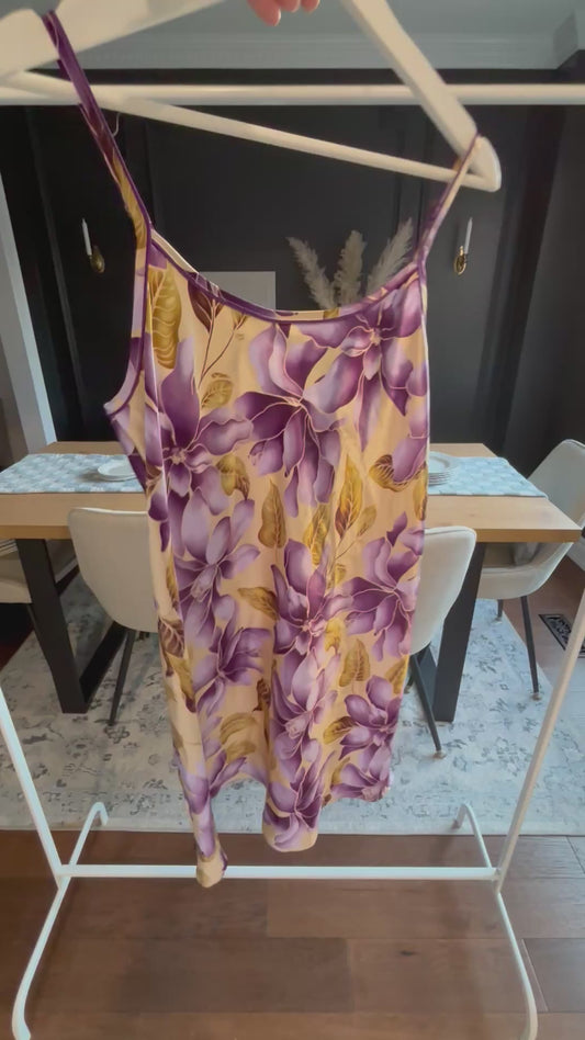 Vintage Purple & Gold Satin Slip Dress Size M