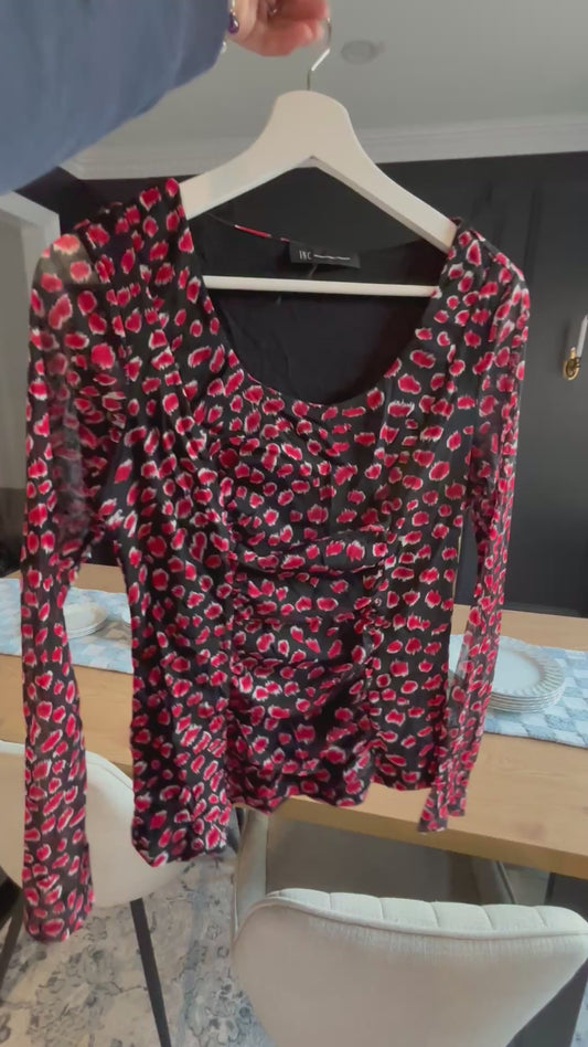 Long Sleeve Mesh Rouched Top Size S