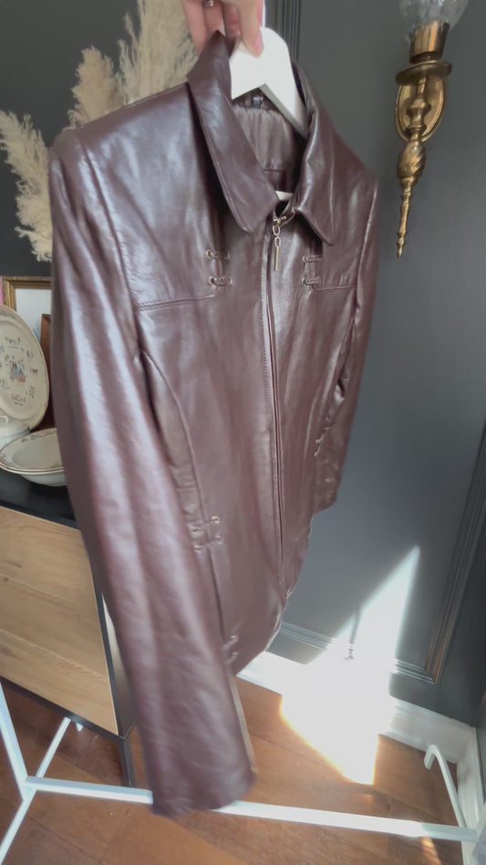 Vintage Dark Brown Leather Fitted Jacket Size S