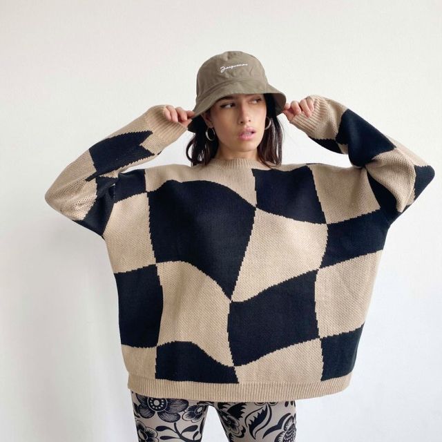 Abstract Checkered Sweater